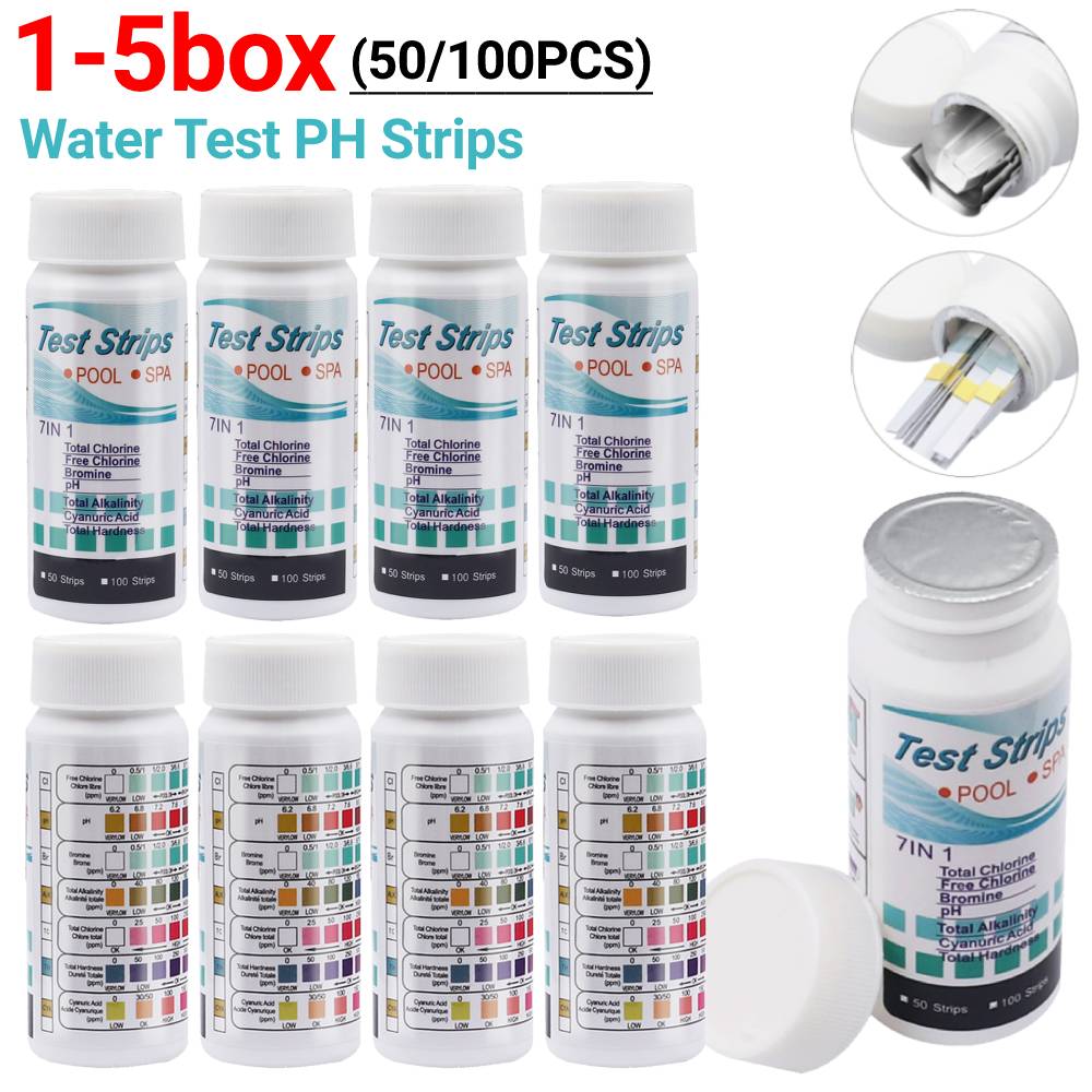 Aquarium Fish Accessories - 50/100 個水テスト PH ストリップ 7-in-1 水質テストストリップ水槽水族館残留塩素テスタープールアクセサリー