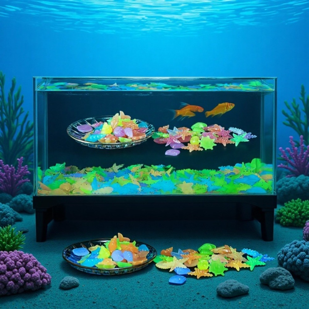 Aquarium Fish Real - 光る発光海洋石、蛍光貝殻、カラフルなヒトデ、水槽の景観装飾用、暗闇で光る