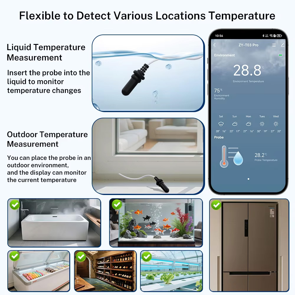 Aquarium Thermometer - 外部プローブ温度湿度センサー Tuya WiFi Zigbee LCD 防水プローブ