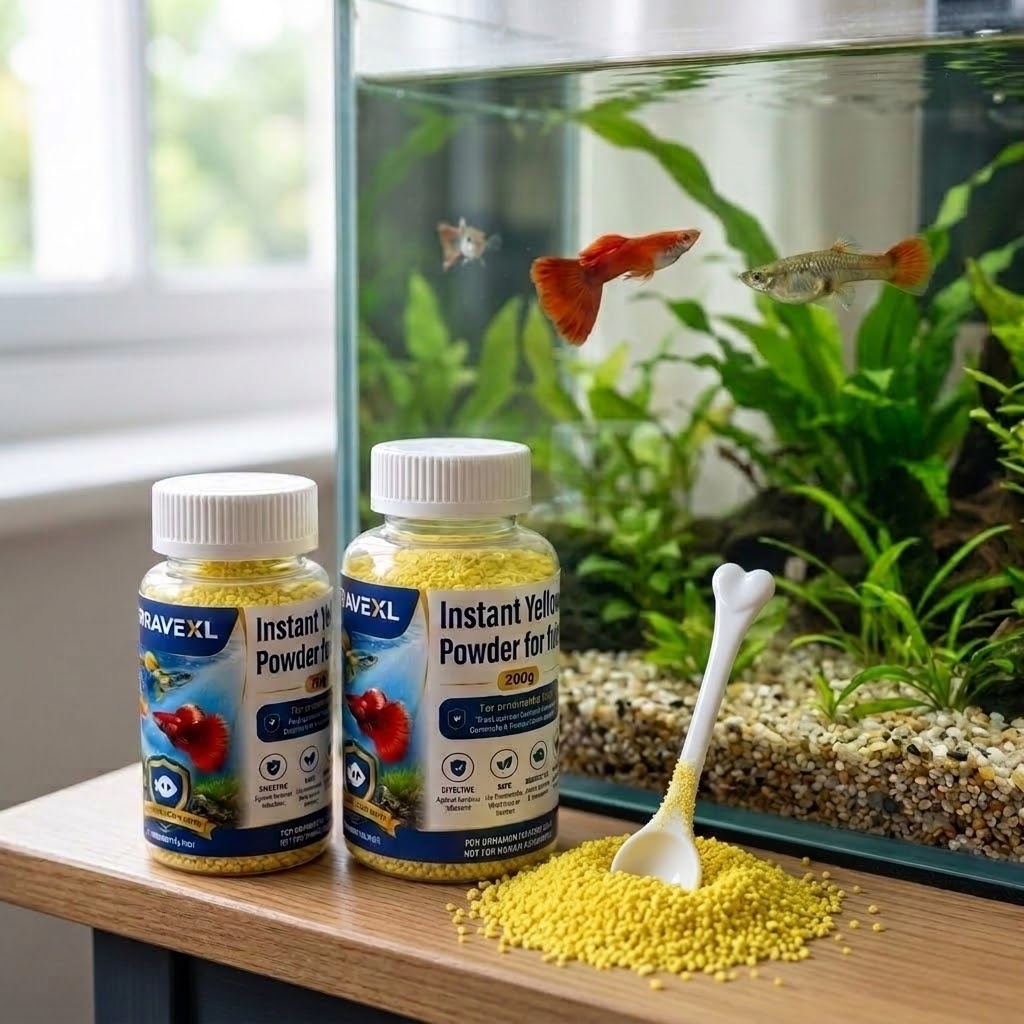 Aquarium Fish Eggs - 魚の一般的な細菌性問題用オールインワンインスタントイエローパウダー - 80gと200gのオプション、無料の計量スコップとジャー付き