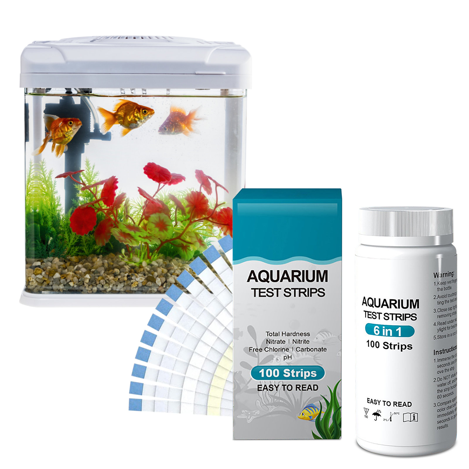 Aquarium Fish In Pond - テストライトストリップ,100ユニット,6 in 1,水槽,水族館用の一般的な硬度