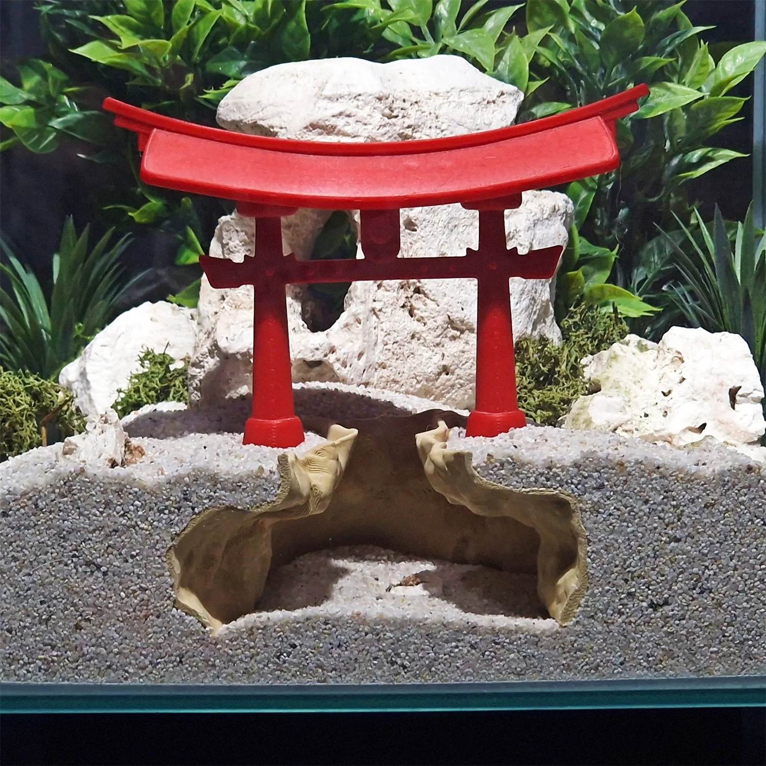 Aquarium Fish Japanese - 鳥居門水槽用装飾品和風魚エビ隠れ家岩トンネル水槽用アクセサリー