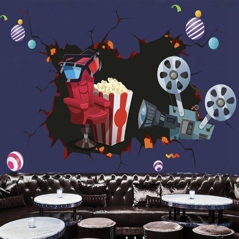 Background Film 3D - ユニークで新鮮なシネマカメラフィルムコーラポップコーンレトロポスターデニム背景壁寝室リビングルーム壁画絵画