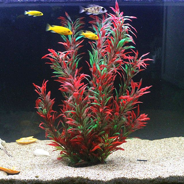 Aquarium Fish Real - 人工水槽50cm,珍しい植物,水族館,偽の竹の葉,水草,プラスチック製の紫色の緑の水草,造園の装飾
