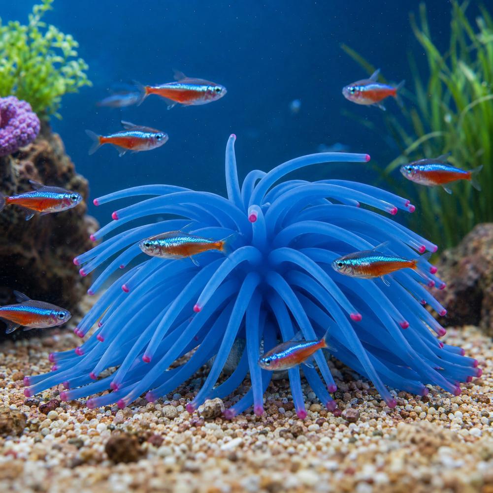 水槽飾り シリコン製海アネモネ 水槽装飾 リアルな青い飾り  - Aquarium Fish Accessories のレビューと価格