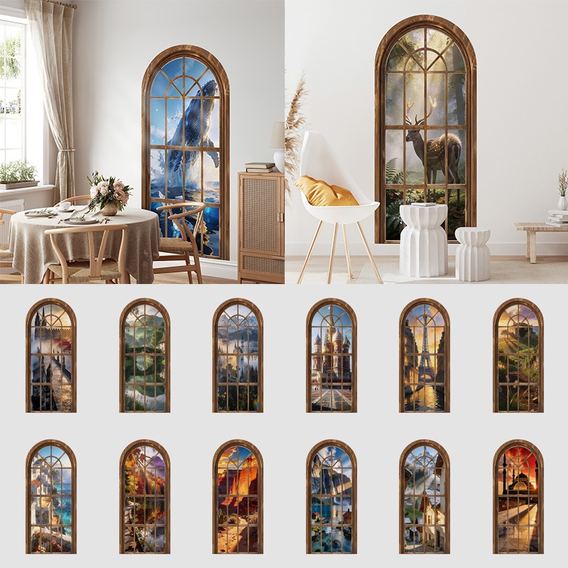 80x180cm 3Dフェイクアーチ窓ウォールステッカー 自 - Background Film 3D のレビューと価格
