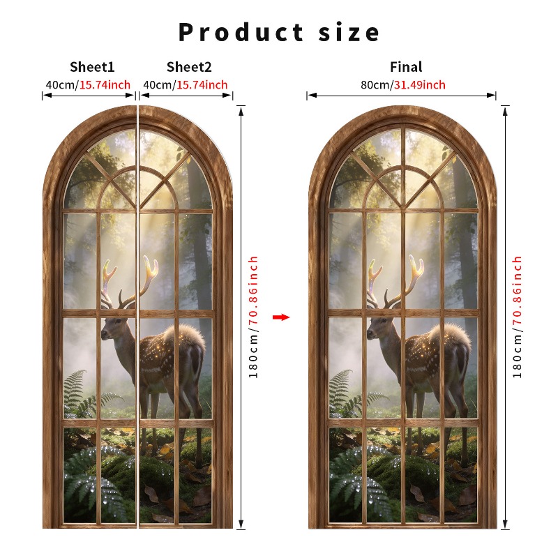 80x180cm 3Dフェイクアーチ窓ウォールステッカー 自 - Background Film 3D のレビューと価格