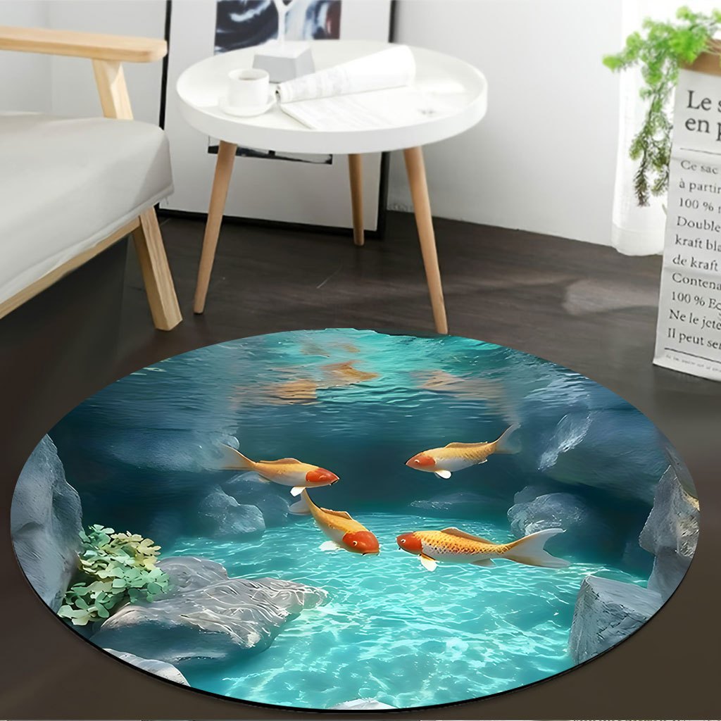 鯉の池ラウンドラグフリースリアルな水中シーン水族館テーマフロ - Aquarium Fish Japanese のレビューと価格